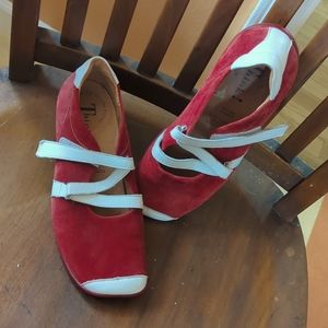 COPY - Think! Mary Janes, EU 38.5 Red Suede w White Accent
